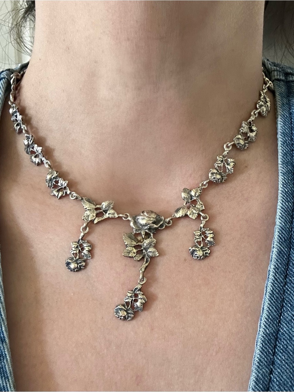 Sterling Silver Floral Vine Necklace - Picture 3 of 4